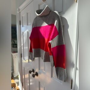 Cliche’ Wool Blend Colorblock Turtleneck Sweater - Gray, Pink, and Red